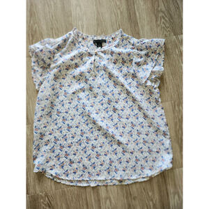Women's PRESWICK & MOORE Floral Blouse XL White Blue